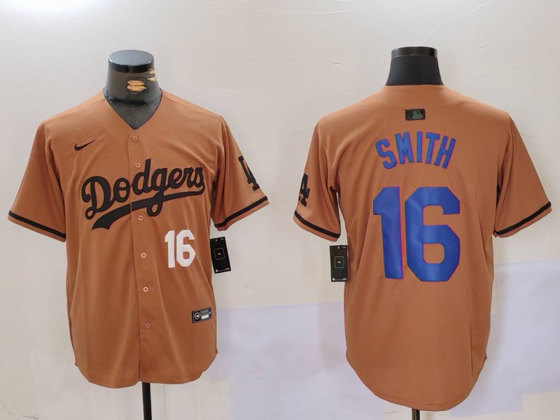 Men Los Angeles Dodgers #16 Smith army green joint name 2024 Nike MLB Jersey style 3->los angeles dodgers->MLB Jersey
